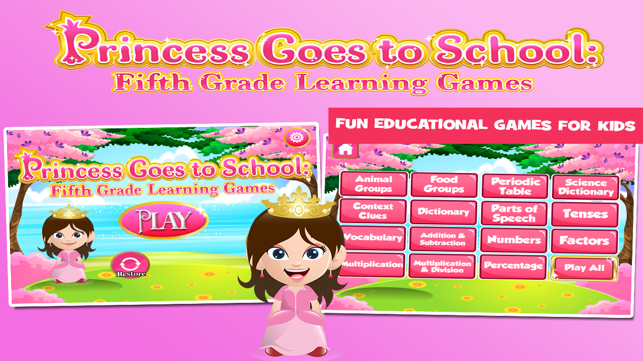 Princess 5th Grade Learning Games скачать бесплатно Детские на Android из  каталога RuStore от Family Play ltd