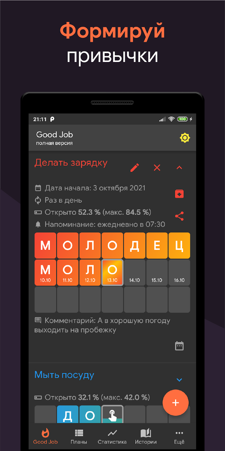 Good Job — Трекер привычек скачать бесплатно Образ жизни на Android из  каталога RuStore от Жданов Александр Владимирович