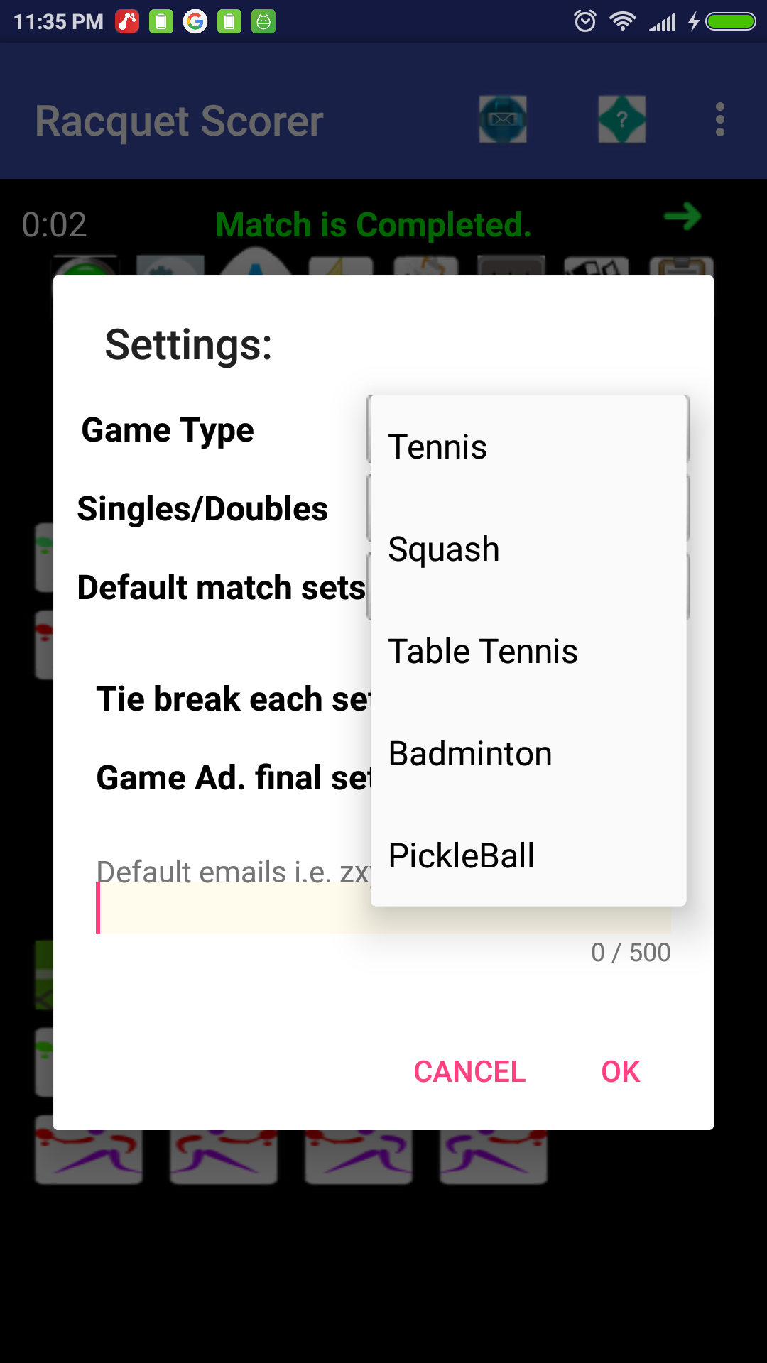 Racquet Game Scorer Free скачать бесплатно Спорт на Android из каталога  RuStore от ChemEng Software Design