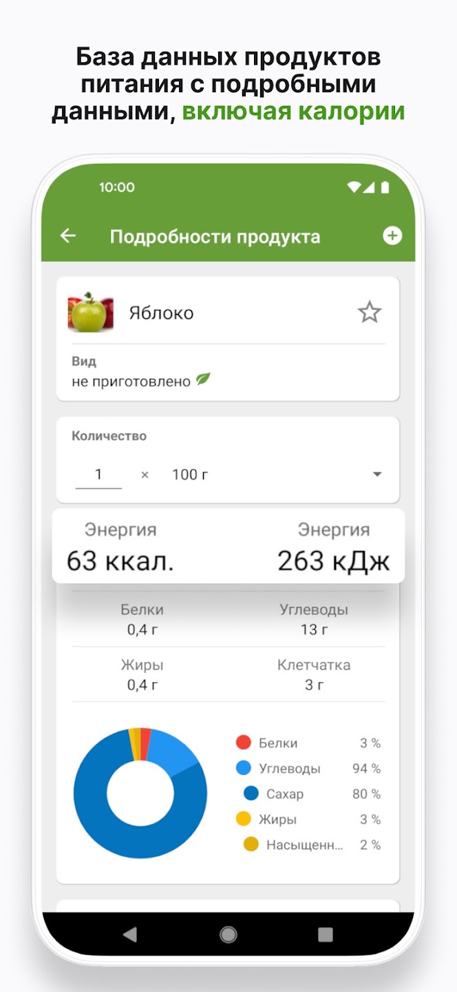 Таблица калорийности - калории скачать бесплатно Здоровье на Android из  каталога RuStore от Dine4Fit, a.s.