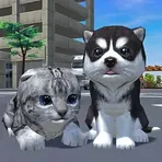 Cute Pocket Cat And Puppy 3D логотип